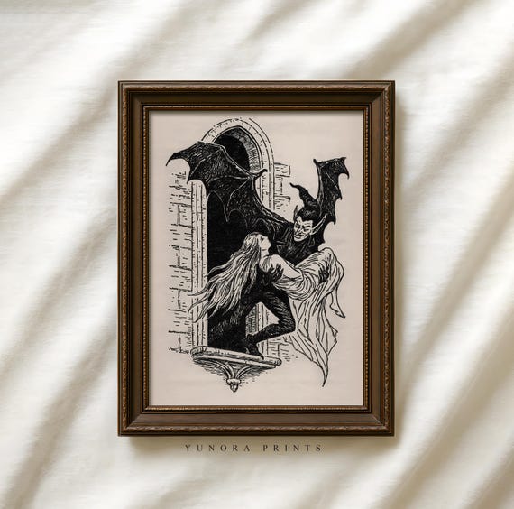 Vintage Vampire Art Print, Gothic Halloween Decor