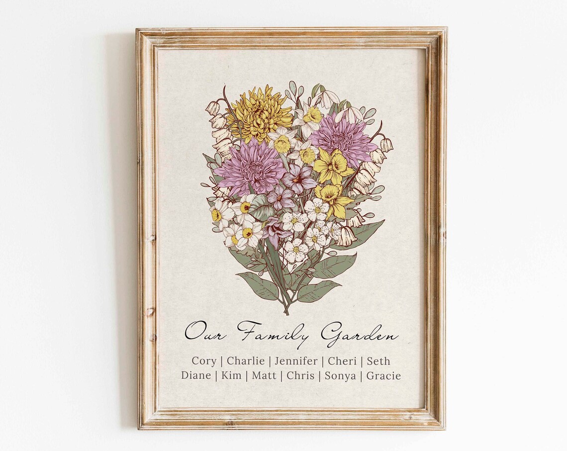 Custom Christmas Birth Flower Family Bouquet Art Print