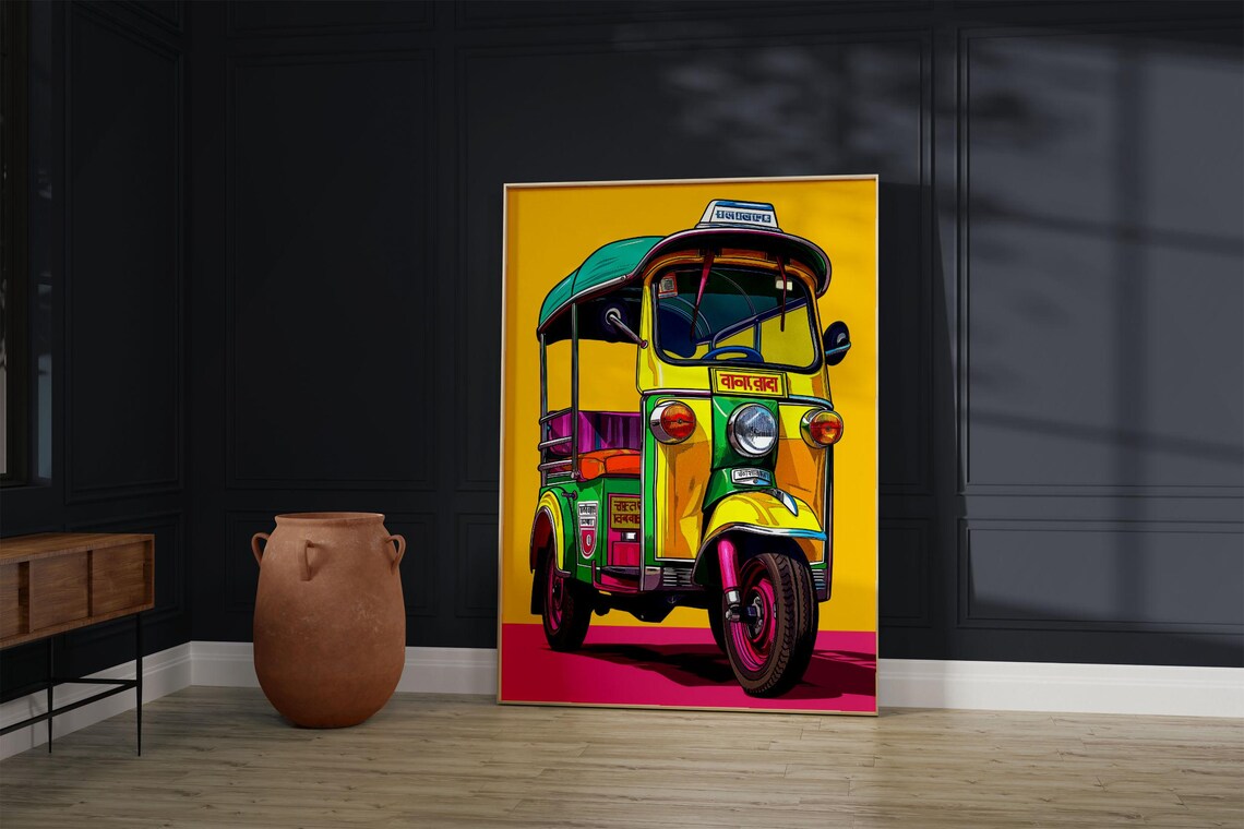 Modern Art Tuk Rickshaw Pop Illustration Desi Punjabi Gujarati Hindi Poster