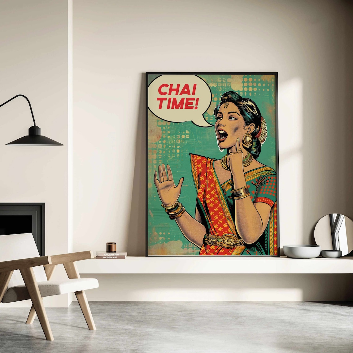 Chai Time Pop Art Modern Desi Woman Art Print