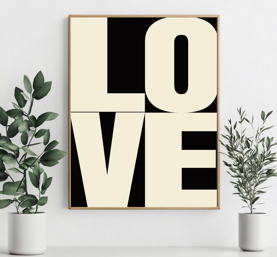 Love Stacked Cream Typography Black Background Modern Wall Art - Image 3