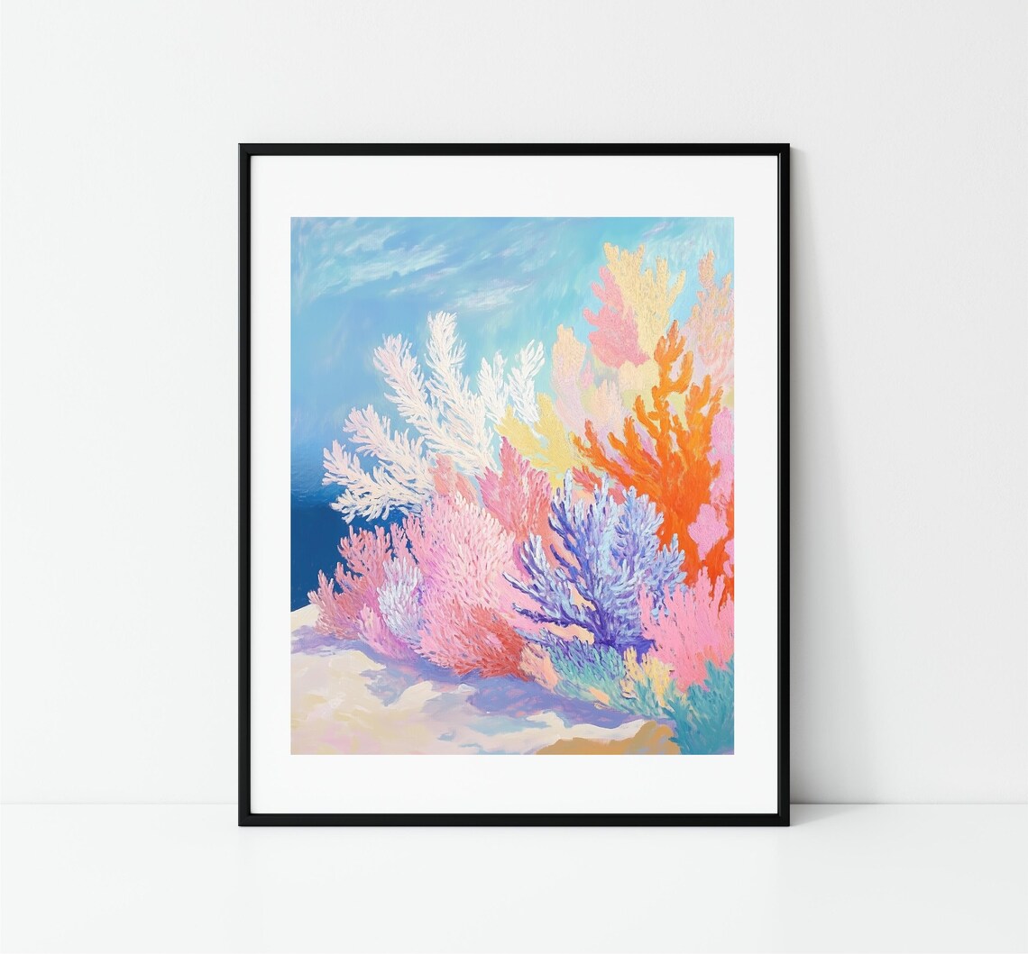 Pastel Coral Reef Painting Colorful Corals Tropical Ocean Poster - Image 3