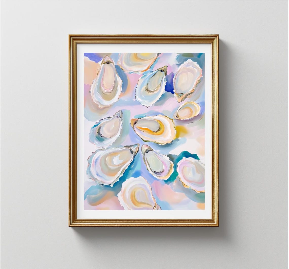 Painterly Oyster Shell Pattern Pastel Abstract Coastal Art Print - Image 2