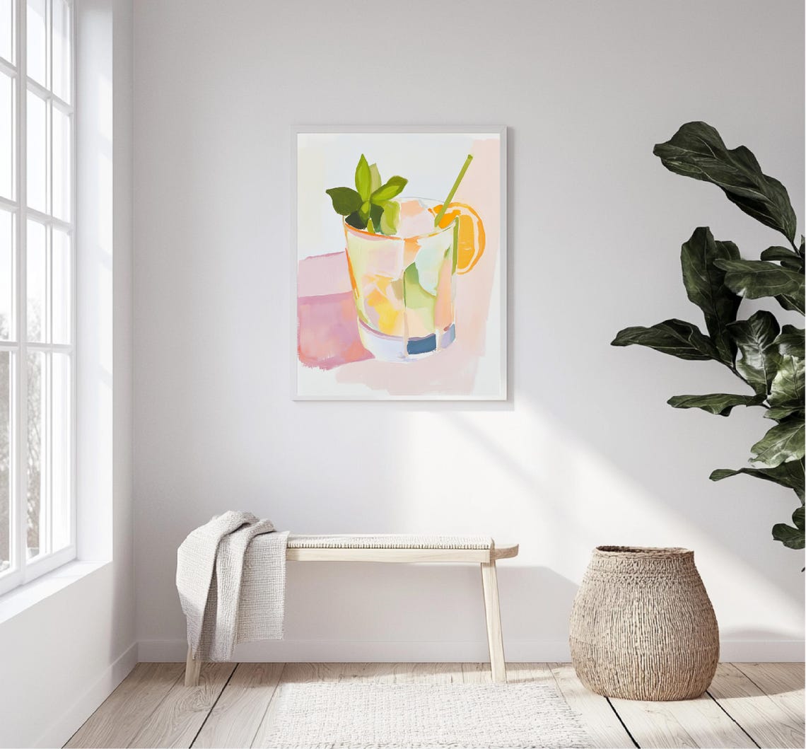 Citrus Mojito Cocktail Mint Orange Slice Pastel Bar Kitchen Art Print - Image 5