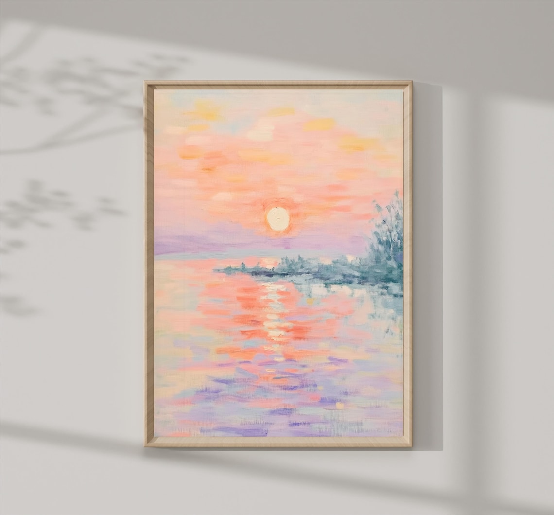 Pastel Ocean Sunset Sun Over Water Impressionist Seascape Poster