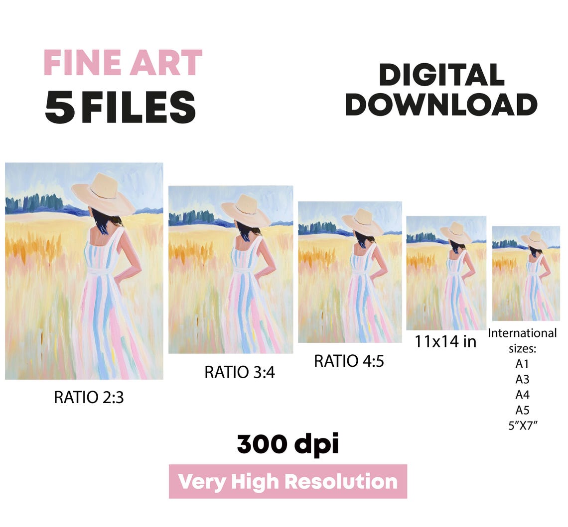 Painting Of Woman With Striped Dress Art To Print Pink International Womens Day Feminist Decoration - Image 4