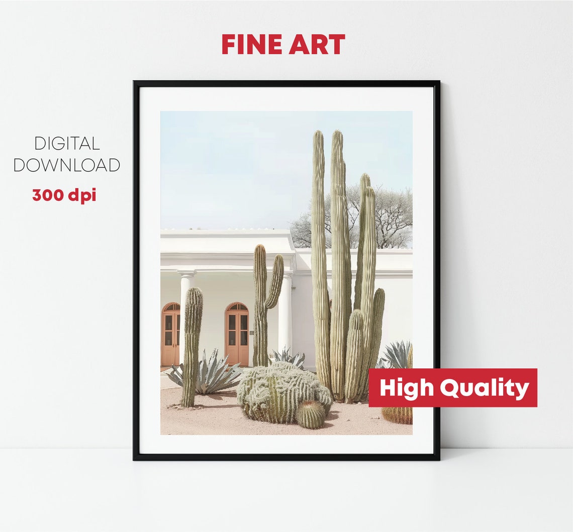 Desert Cactus Garden White Adobe Architecture Southwest Travel Poster - Image 2