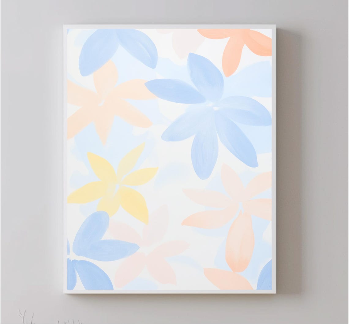 Abstract Flower Petals Blue Peach Modern Minimal Floral Art Print