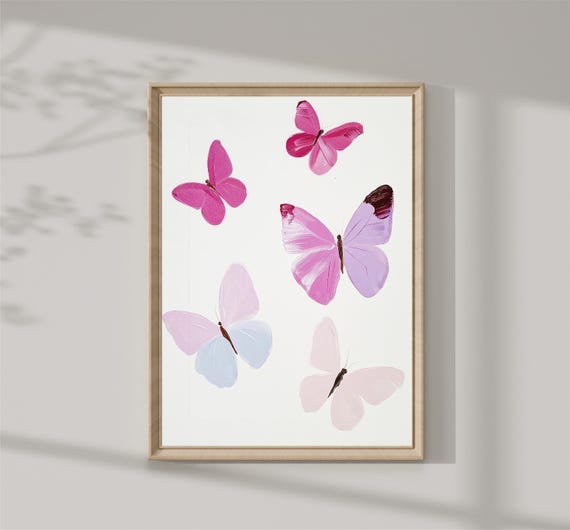 Pink Butterflies Painting Home Decor Wall Art Print Portrait Pink Animal Wall Decor Print