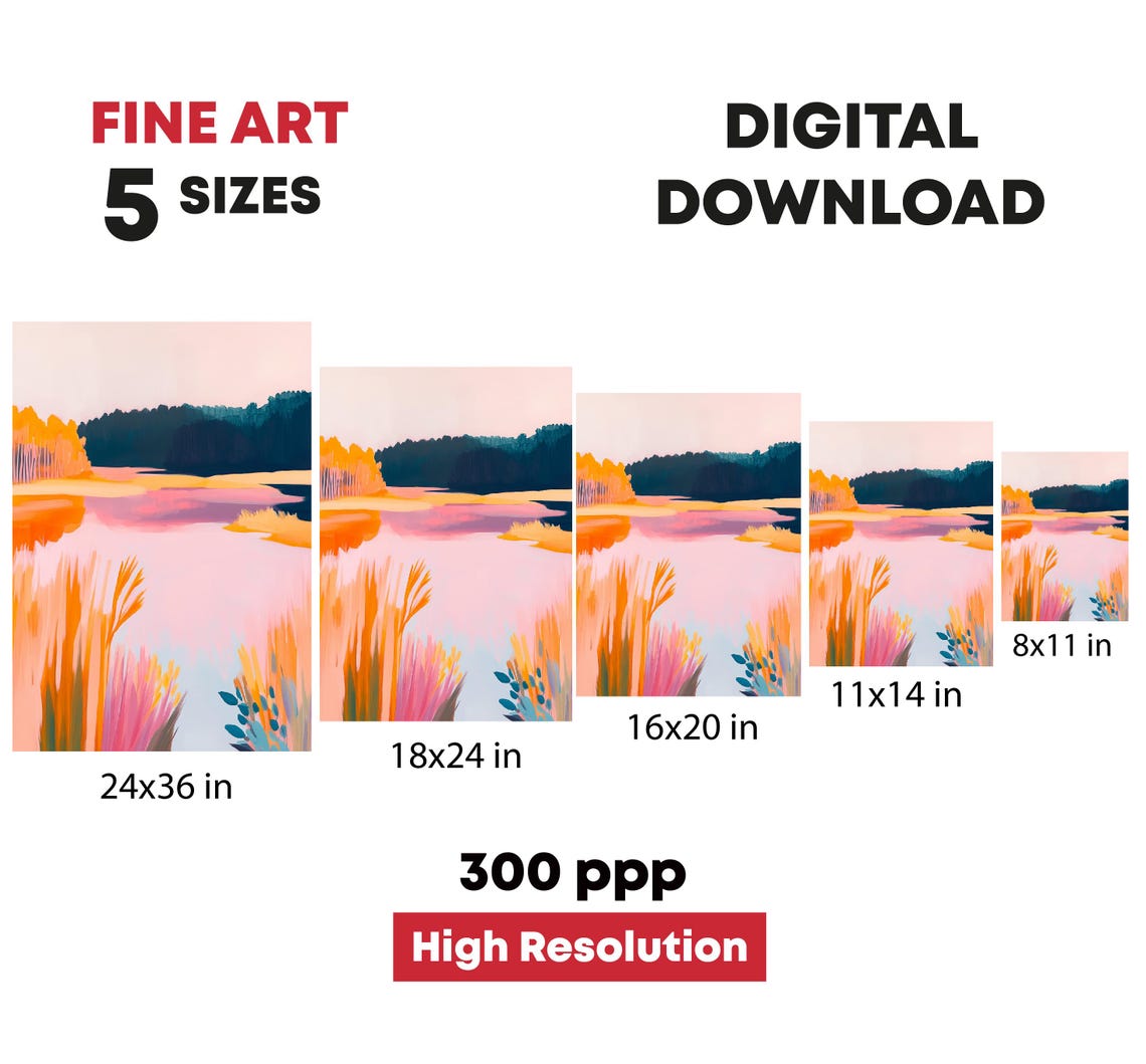 Pink Sunset Marsh Lake With Reeds Autumn Wetland Nature Print - Image 4