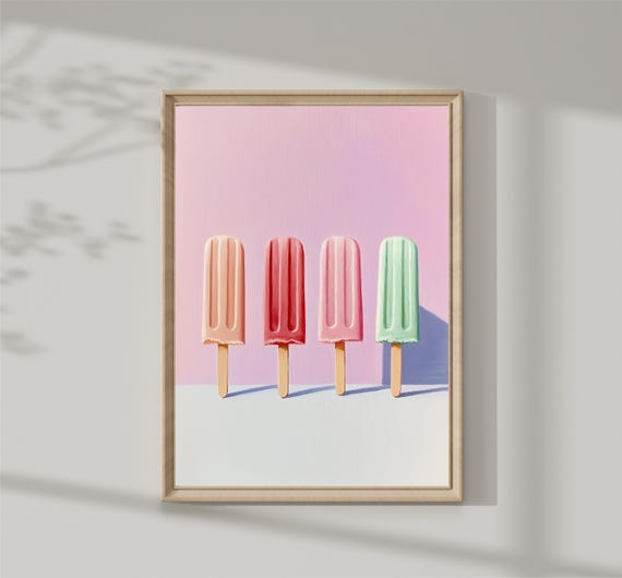 Colorful Ice Cream Painting Pastel Ice Cream Wall Decor Print Kitchen Decor Food Print