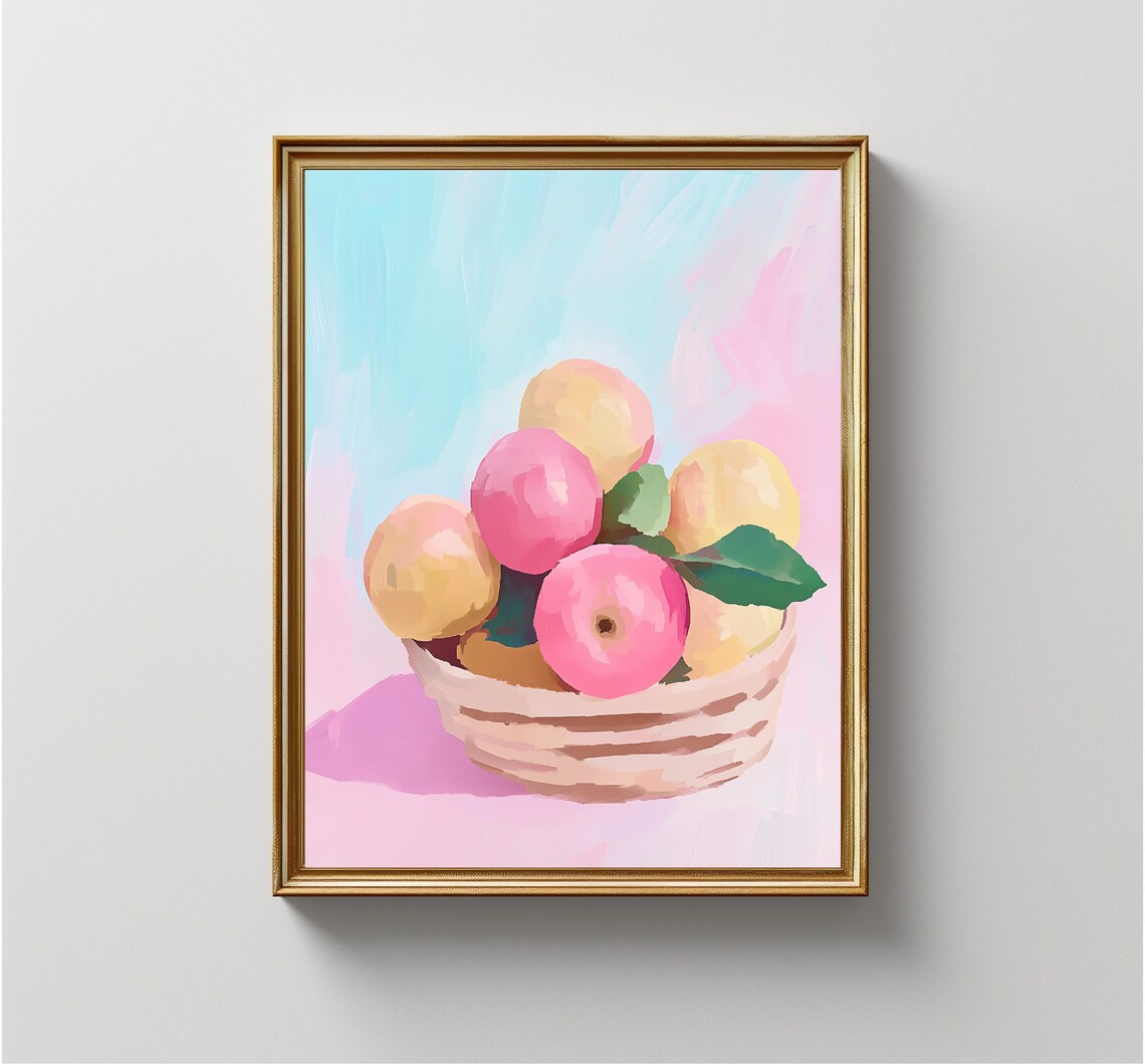 Bowl Of Pink Apples Pastel Fruit Still Life Kitchen Art Print - Image 4