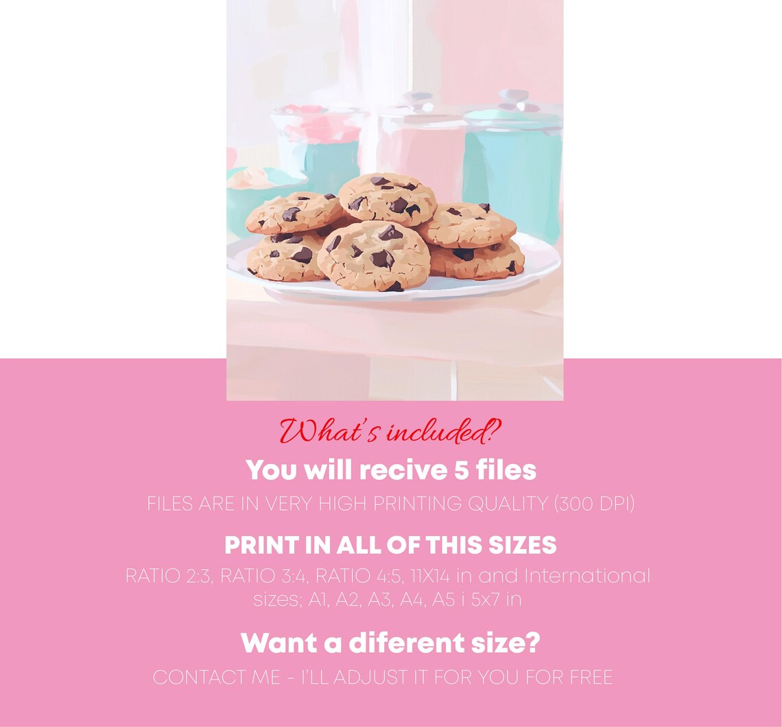 Chocolate Chip Cookies On Plate Pastel Kitchen Food Art Poster - Image 5
