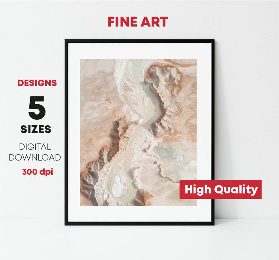 Aerial Desert River Canyon Soft Beige Abstract Landscape Poster - Image 2