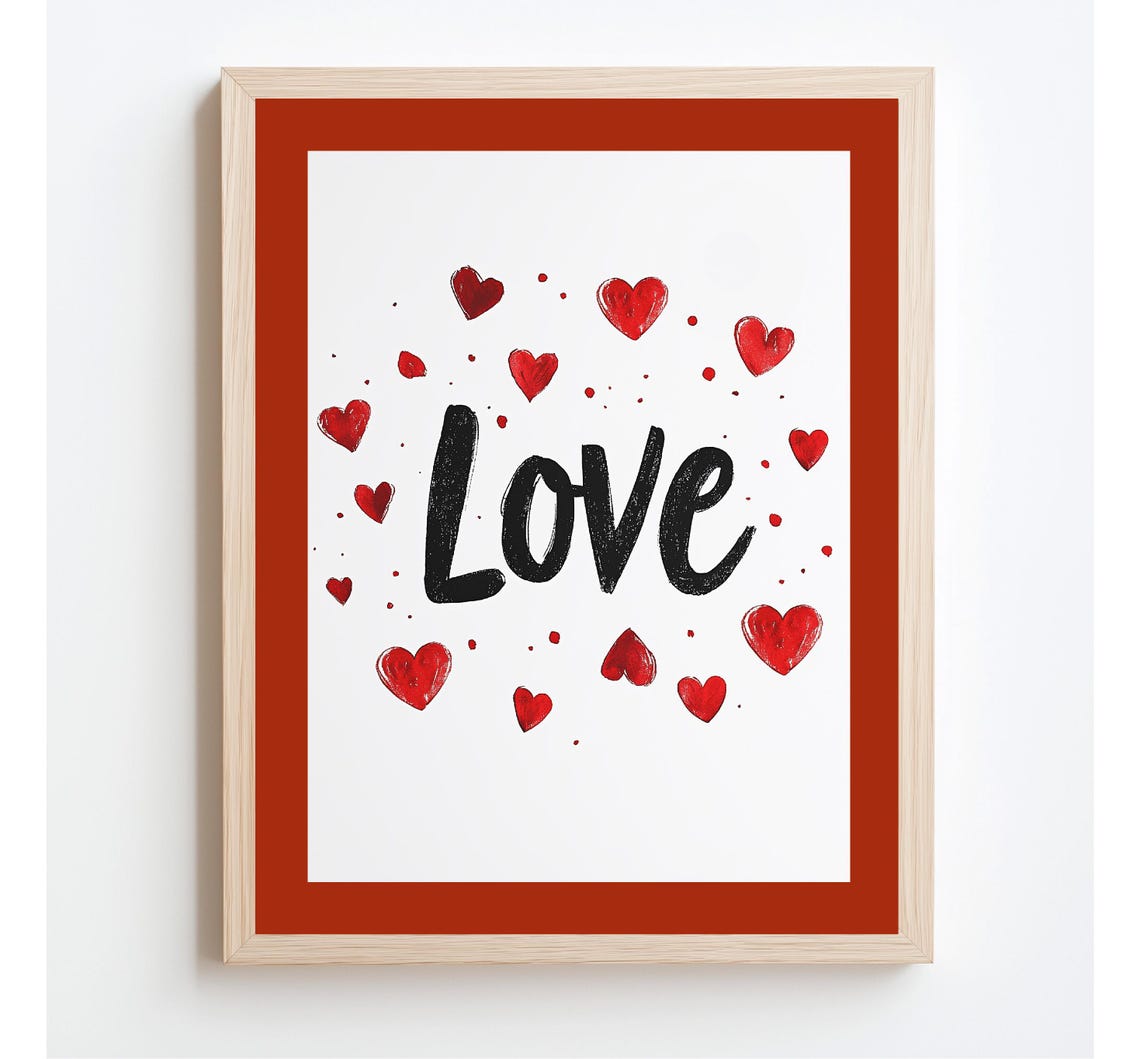 Bold Love Script Typography Red Watercolor Hearts White Poster - Image 2