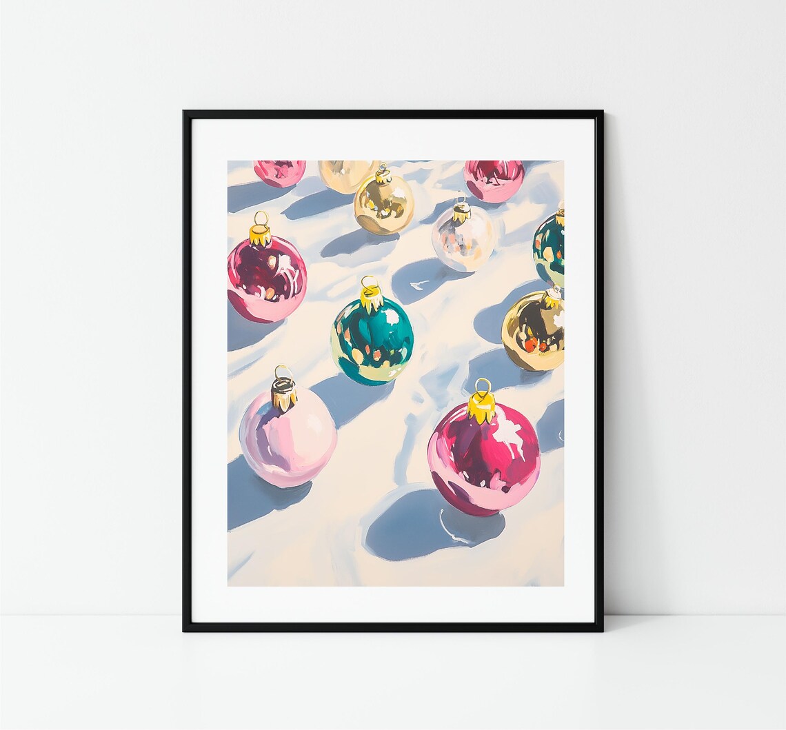 Colorful Glass Christmas Ornaments Bright Holiday Baubles Wall Poster - Image 3