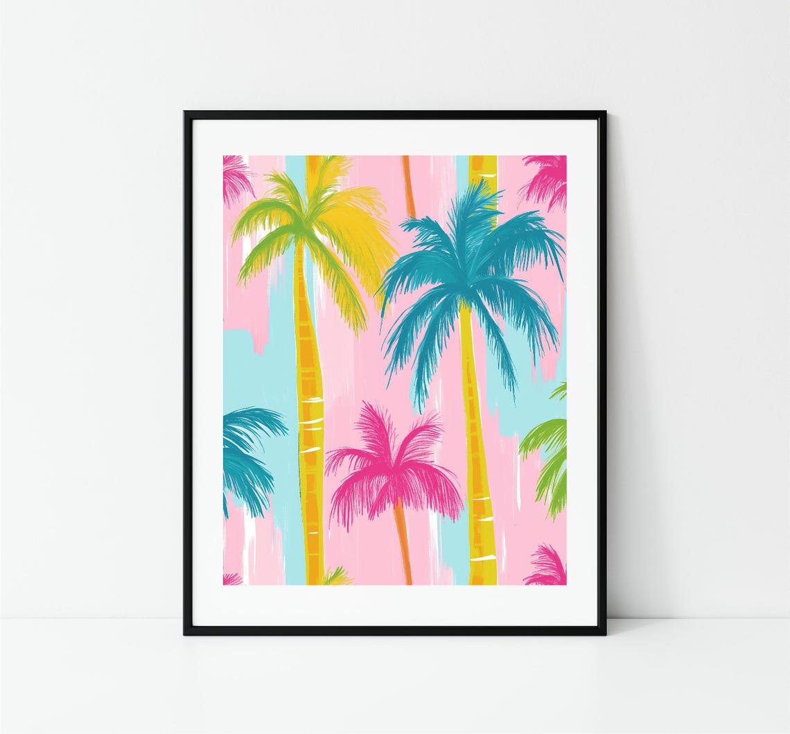Neon Palm Trees Pink Background Tropical Retro Pop Art Print - Image 3