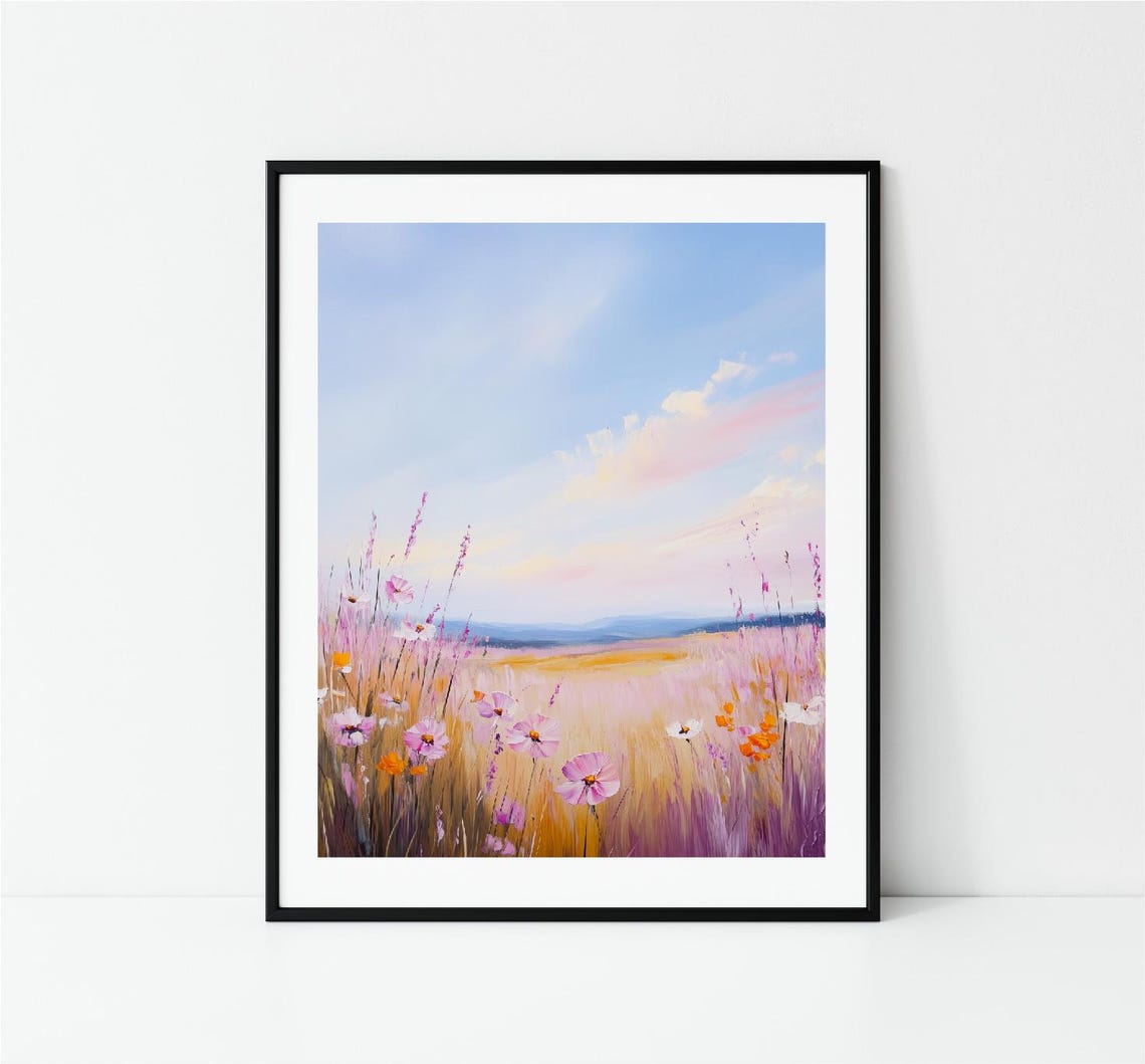 Picture Of Field Of Flowers In Pastel Colors Art Print With Flower Landscape Flower Meadow Home Decor - Image 2
