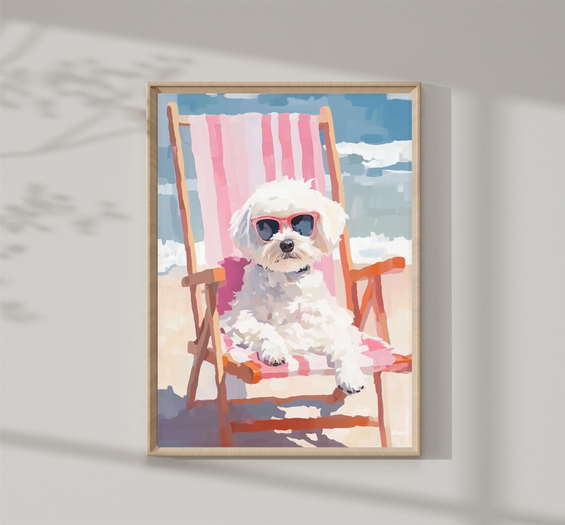 Maltese Dog In Sunglasses Beach Chair Coastal Summer Fun Poster