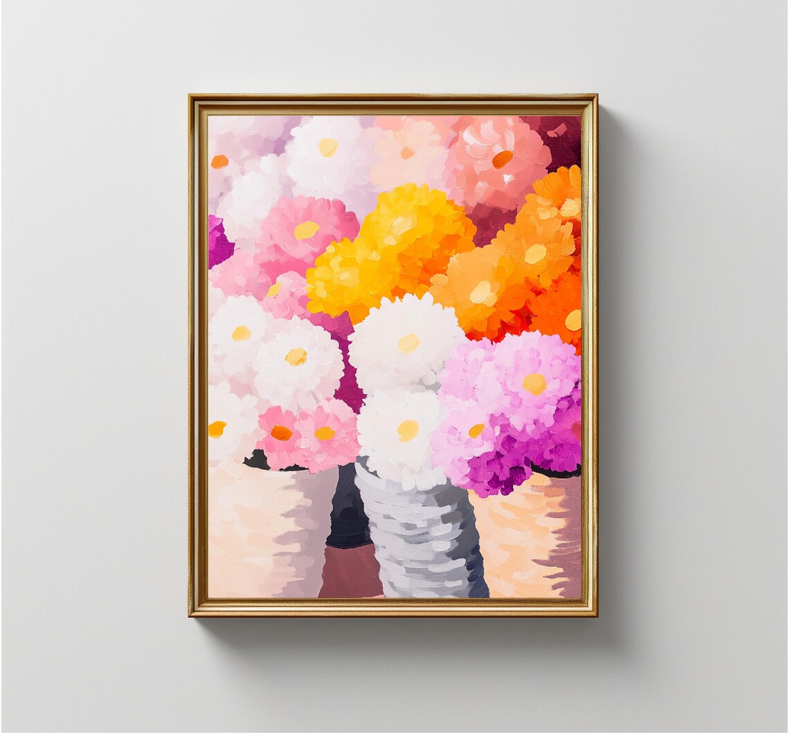 Colorful Daisy Bouquet Painting Pink White Yellow Floral Art Poster - Image 4