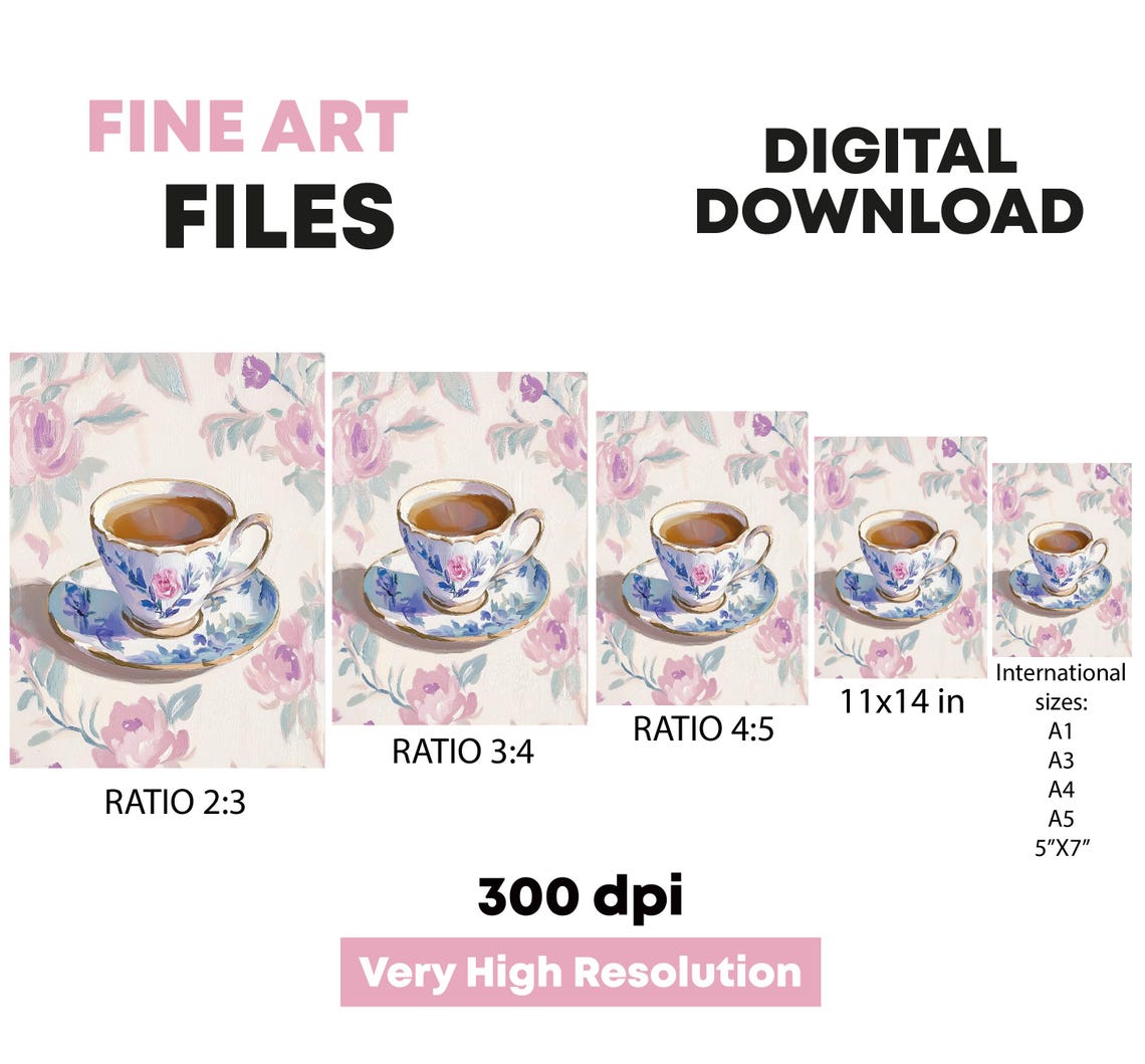 Vintage Floral Teacup With Tea Rose Pattern Kitchen Art Poster - Image 5