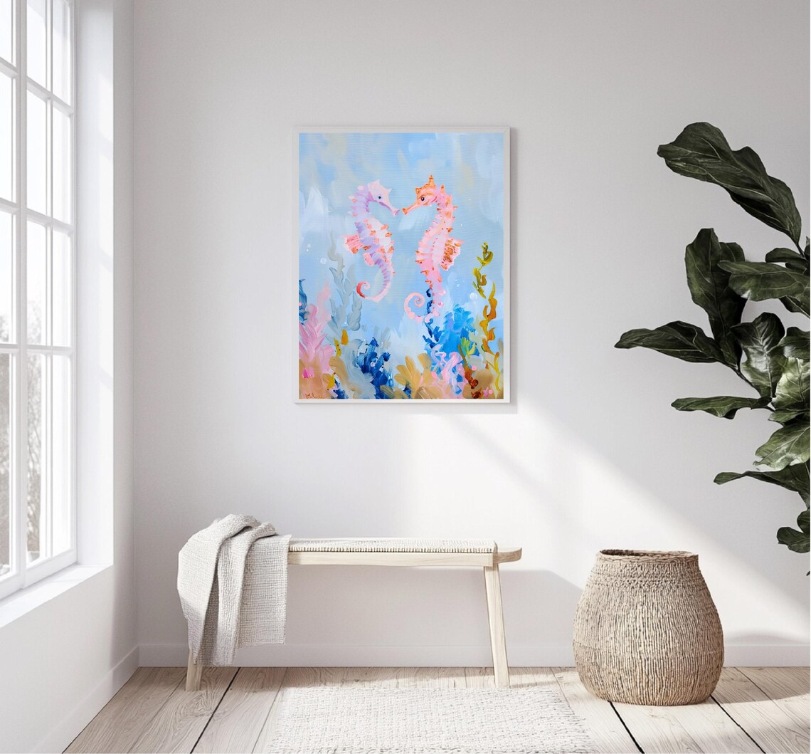 Pink Seahorses Coral Reef Pastel Underwater Nursery Wall Art Print - Image 5