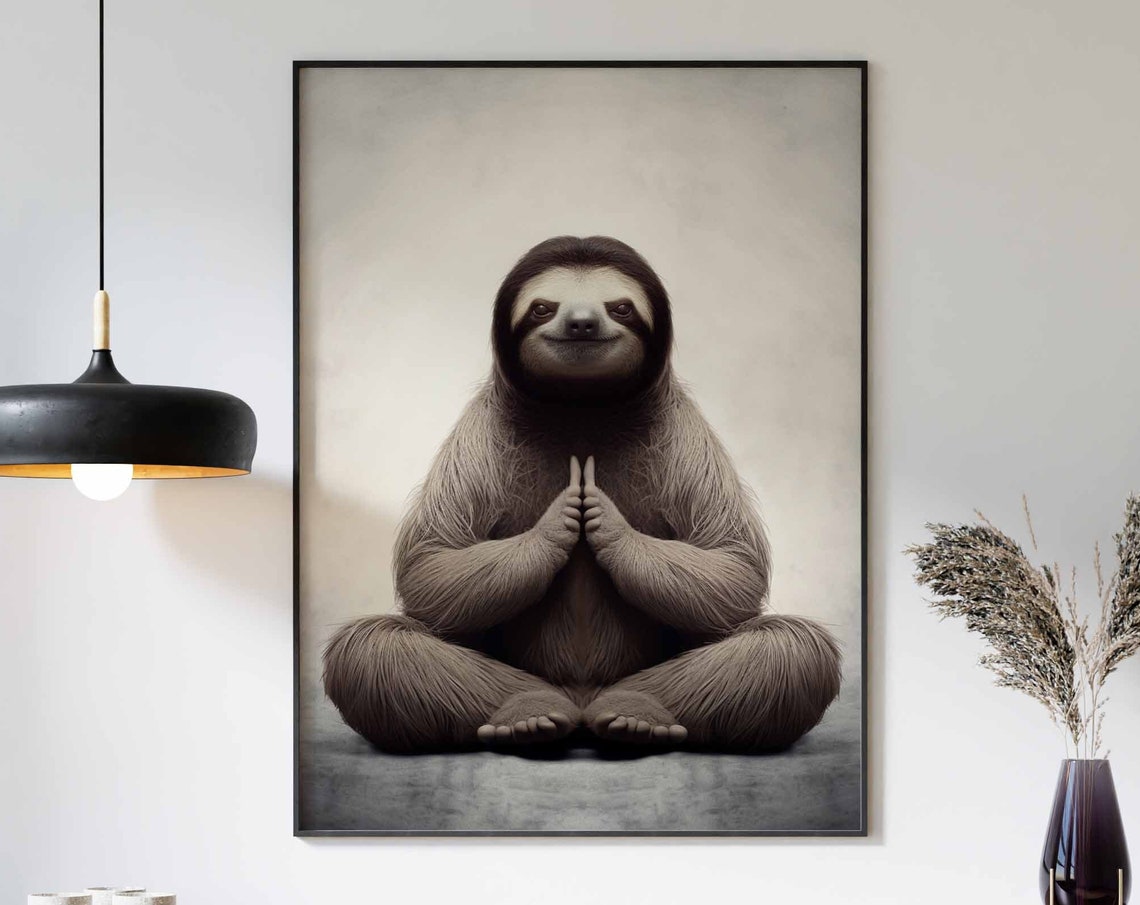 Sloth Meditating in a Calm Yoga Pose with Paws Together Poster