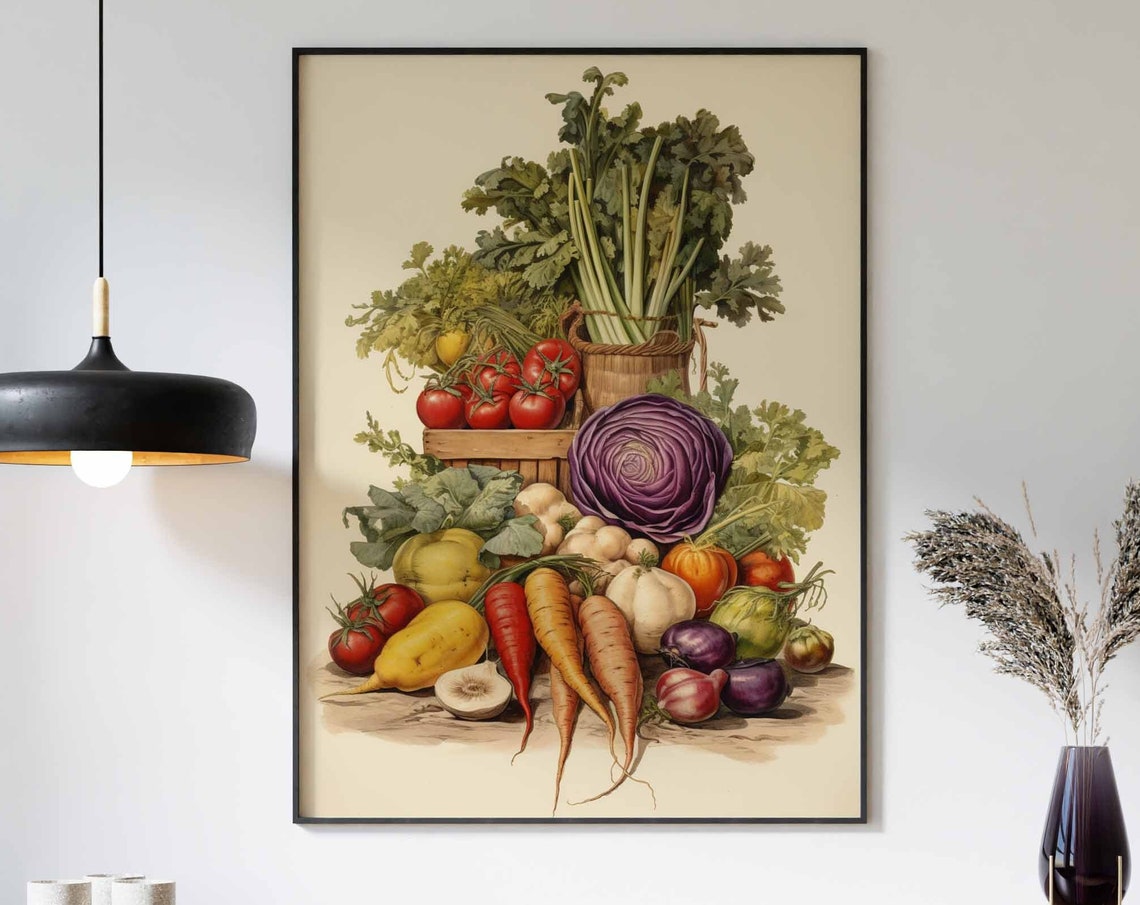 Rustic Harvest Vegetables Wooden Crate Tomatoes Cabbage Poster
