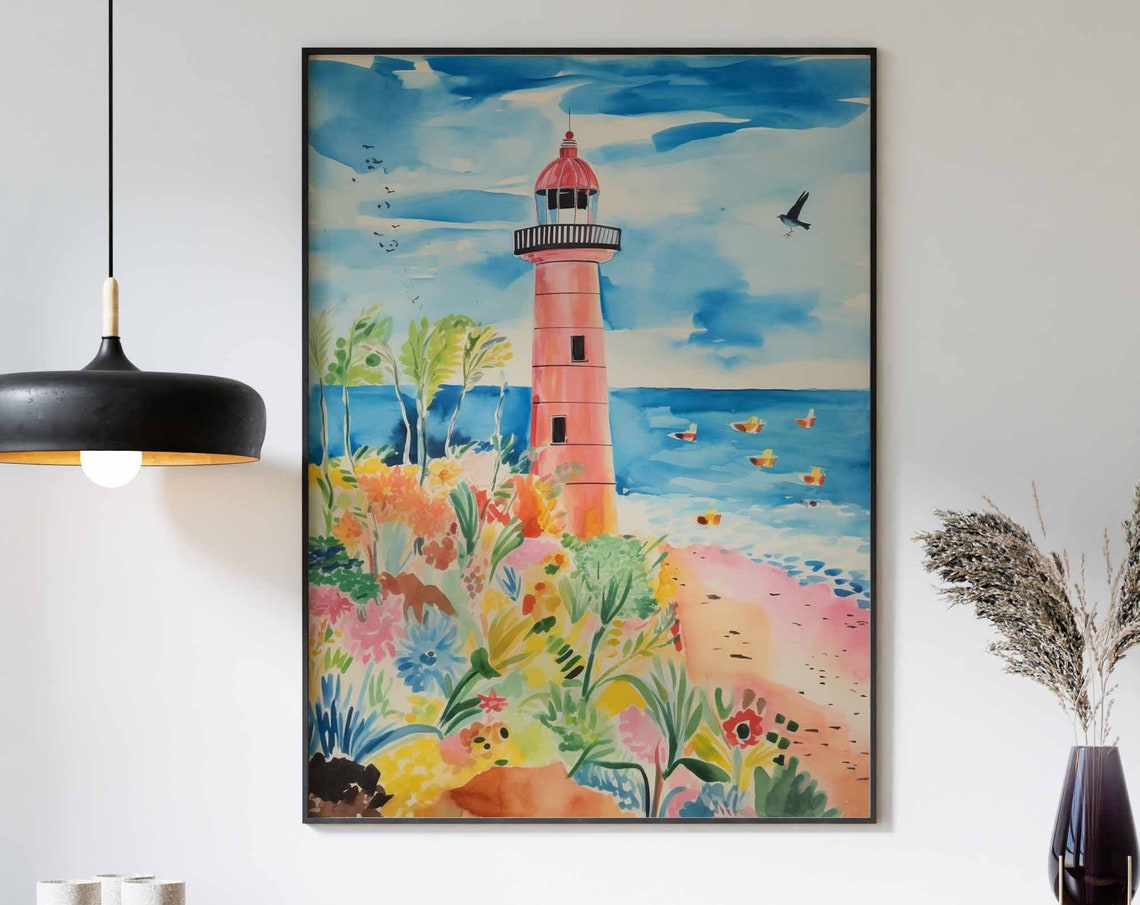 Boho Art Boho Print Rustic Lighthouse Art Bathroom Wall Art Rustic Coastal Dcor Boho Wall Art Seaside Art Vintage Lighthouse Poster