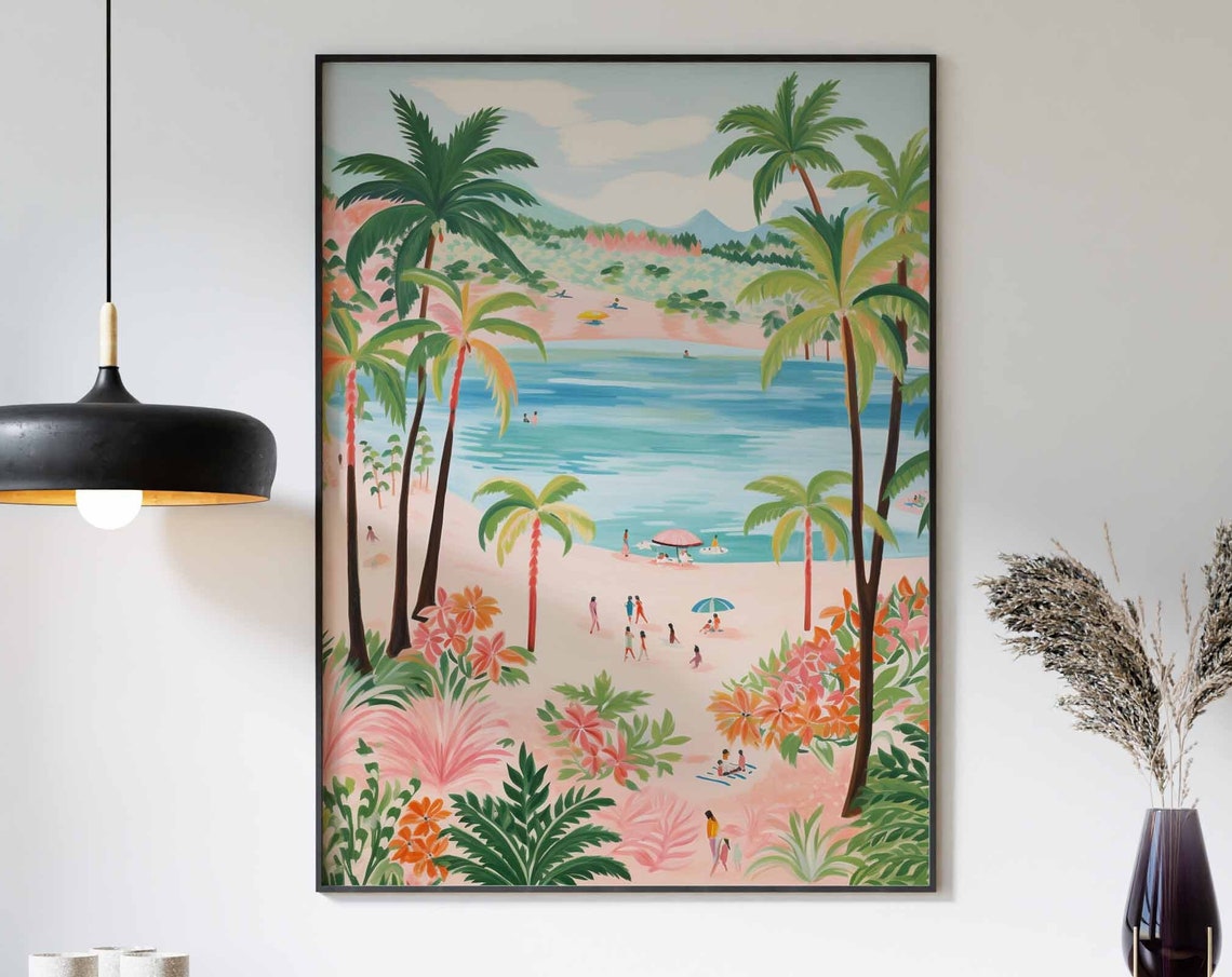 Tropical Beach with Palm Trees and a Turquoise Lagoon Poster