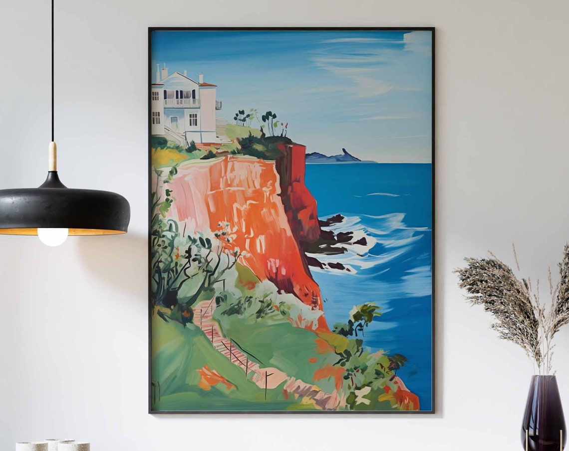 Red Cliff Coast with a White Villa Above the Blue Ocean Poster