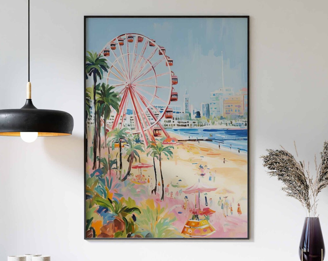 Pink Ferris Wheel Beach Palms Carnival Day Summer Fun Poster