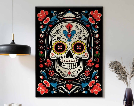 Mexican Art Skull Wall Art Mexican Print Mexican Poster Retro Decor Skull Art Print Vintage Poster Retro Wall Decor Skull Poster