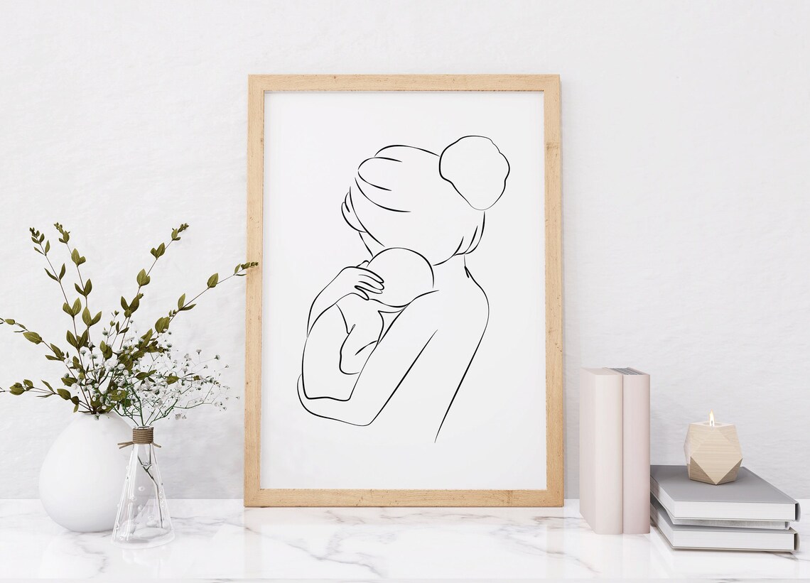 Mother And Baby Line Art Minimalist Mom Sketch Mothers Day Poster - Image 2