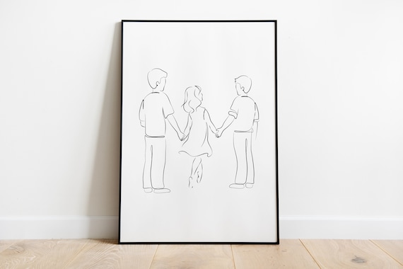 Siblings Line Art Wall Sister And Brothers Minimalist Prints