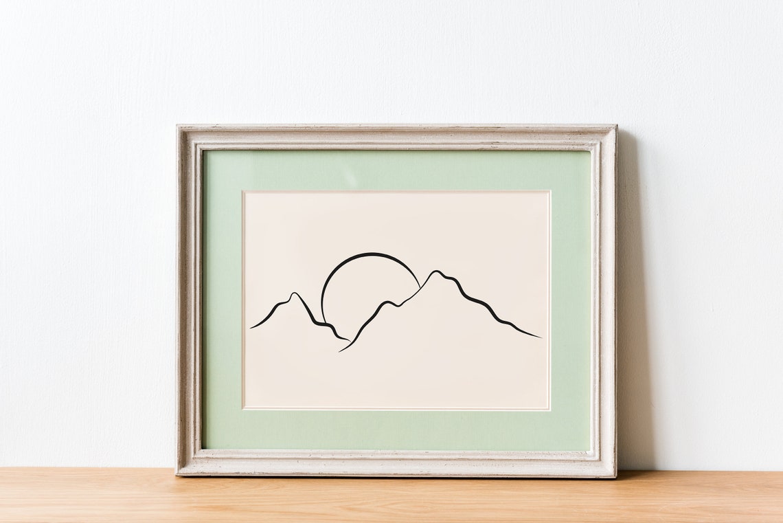 Sun Mountains One Line Art Minimalist Sunset Outline Nature Print - Image 2