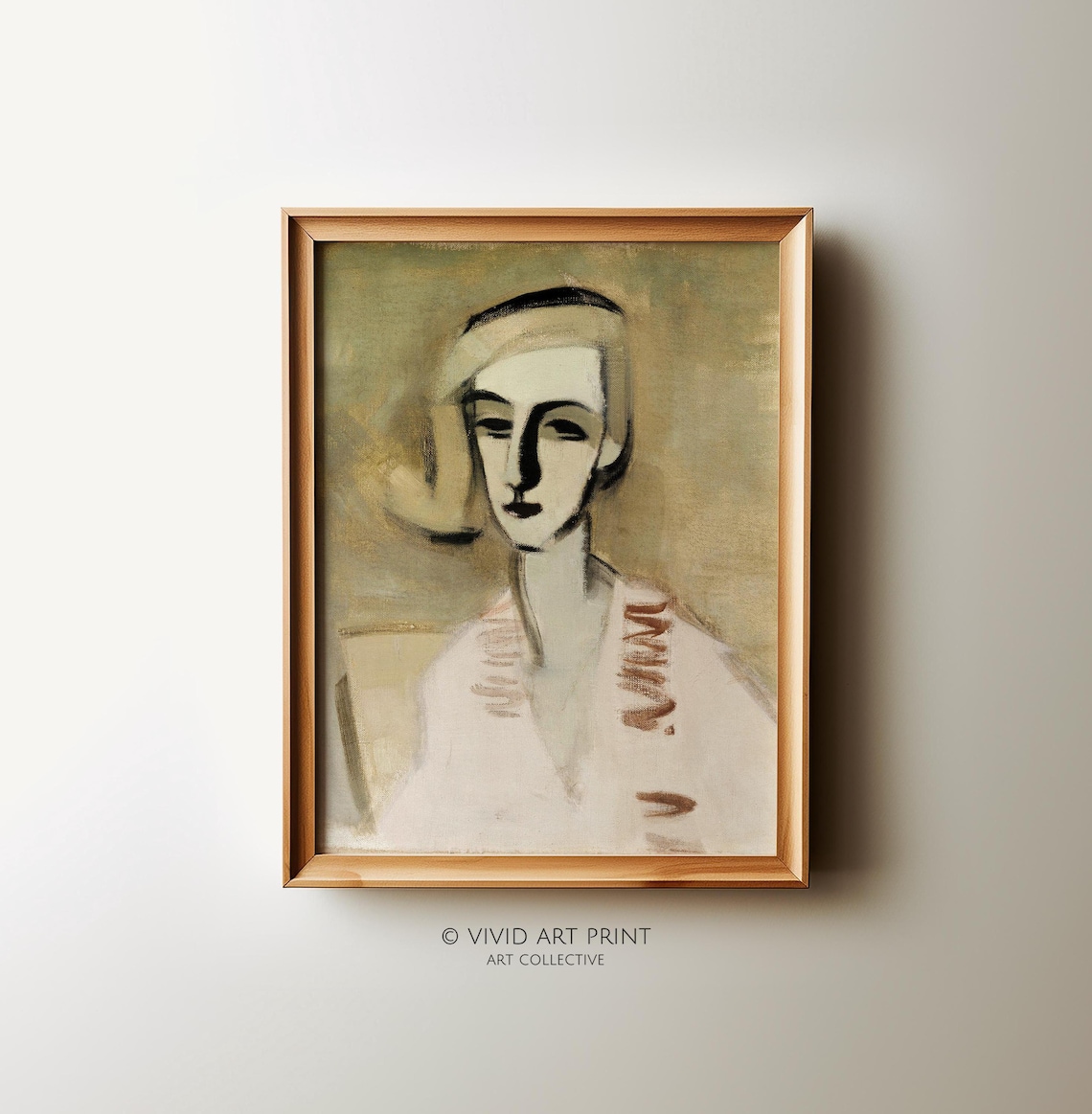 Vintage Abstract Portrait, Antique Neutral Decor