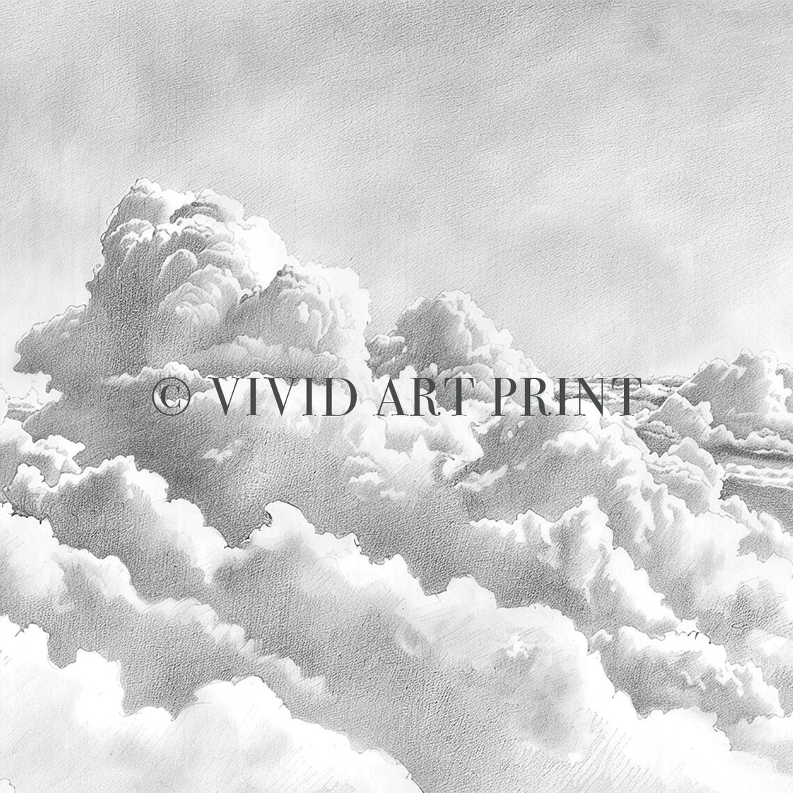 Pencil Sketch Wall Art Sea Of Clouds Instant Home Decor Vivid Art Print C 352 - Image 4