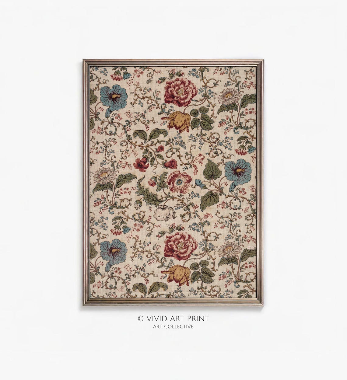 Antique Neutral Floral Pattern, Vintage Art Print