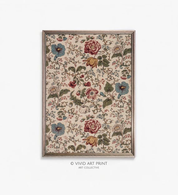 Antique Neutral Floral Pattern, Vintage Art Print
