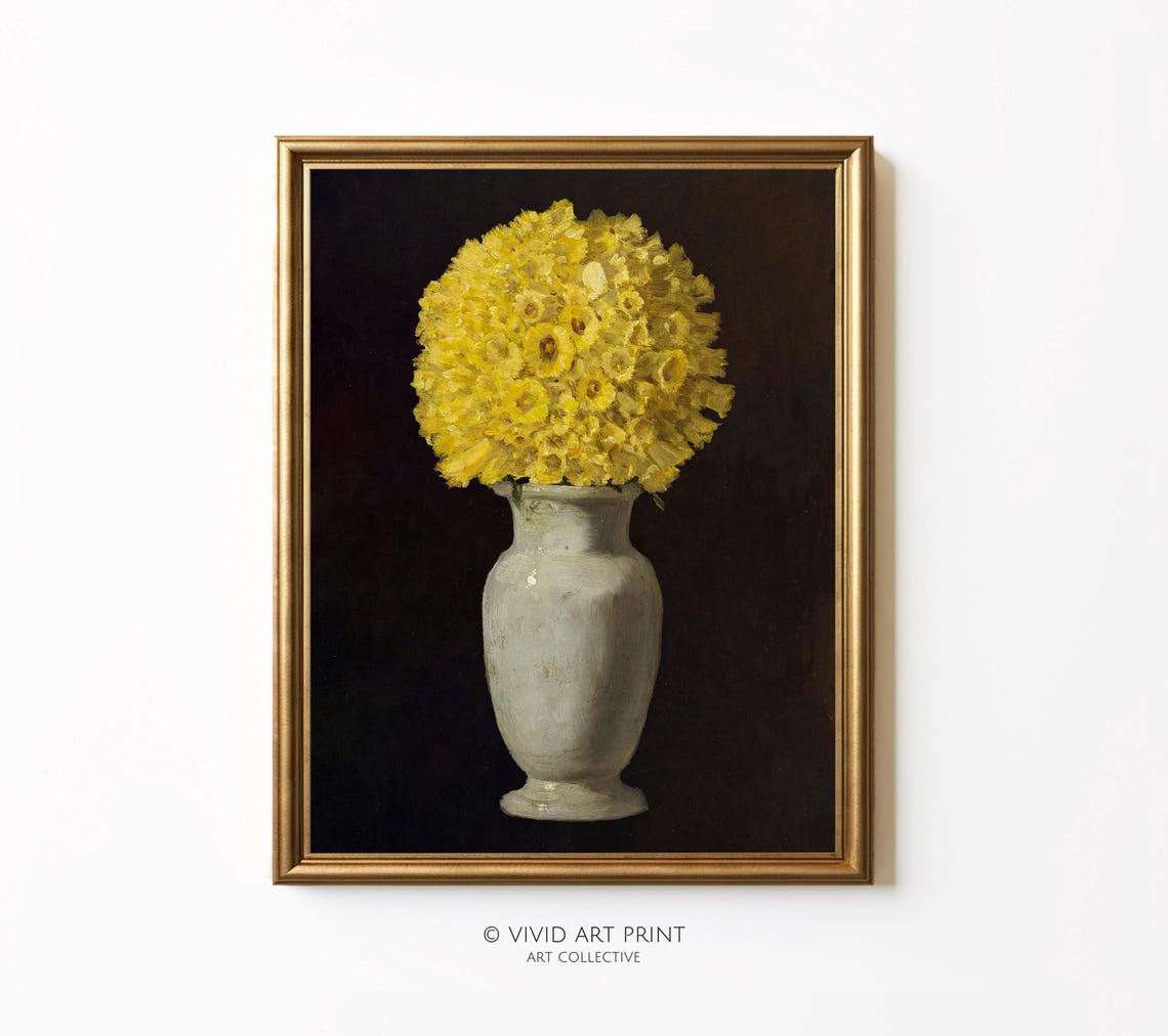 Vintage Chrysanthemums Still Life, Floral Art Print