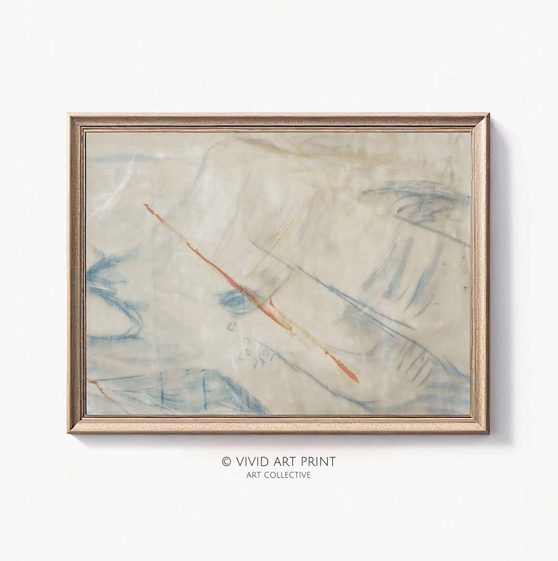 Minimalist Vintage Abstract Painting, Fluid Lines