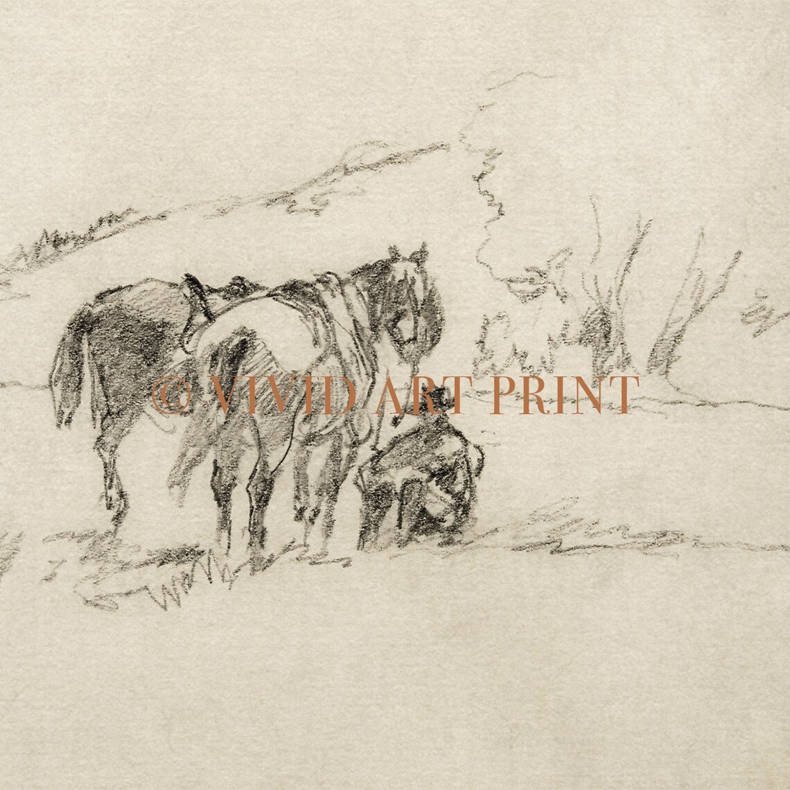 Vintage Western Cowboy Pencil Sketch Art Print - Image 4