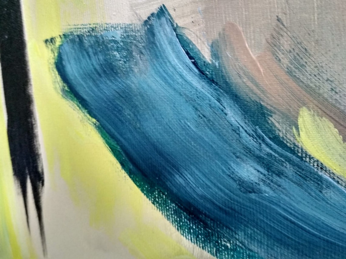 Tall Bold Yellow Black Expressive Brushstroke Abstract Wall Art - Image 2