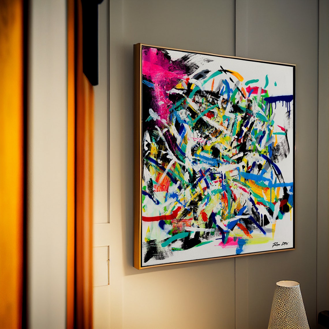 Magenta Pink Explosive Bold Brushstroke Energy Modern Art Poster - Image 2