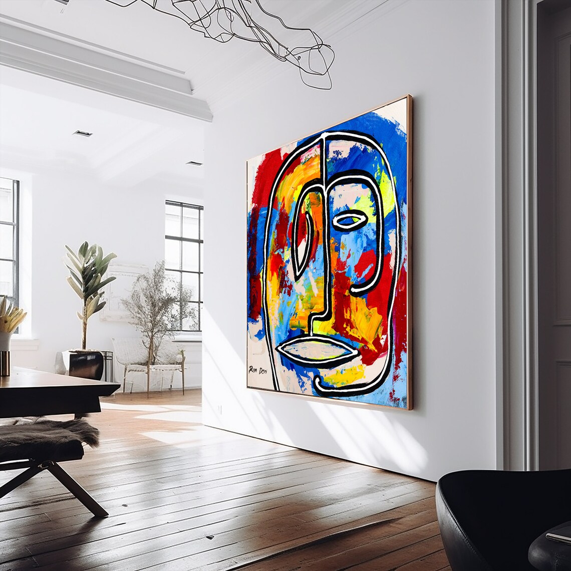 Abstract Face Wall Art Print, Colorful Bedroom Decor