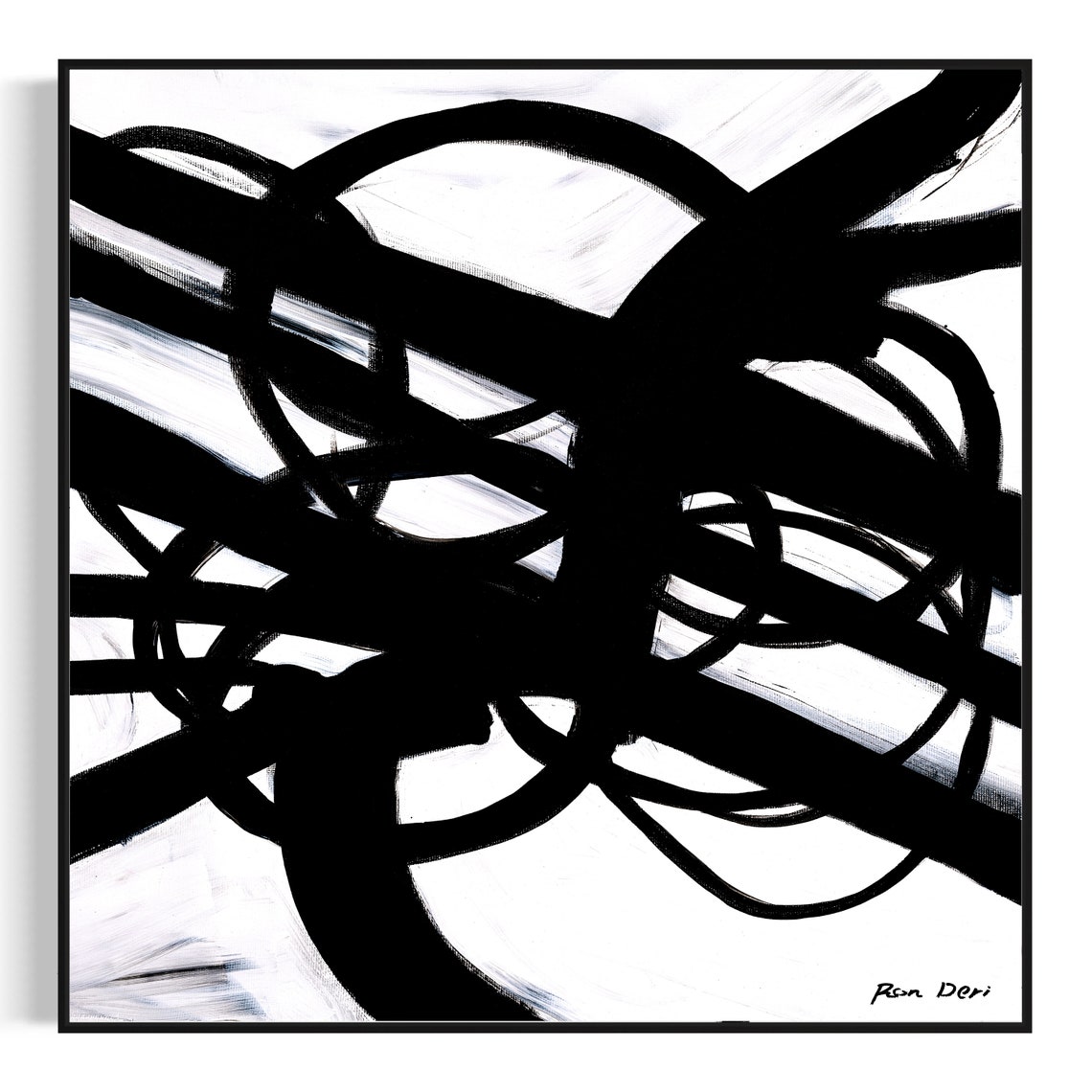 Bold Black Brushstroke Swirl Abstract Poster on a White Canvas - Image 4