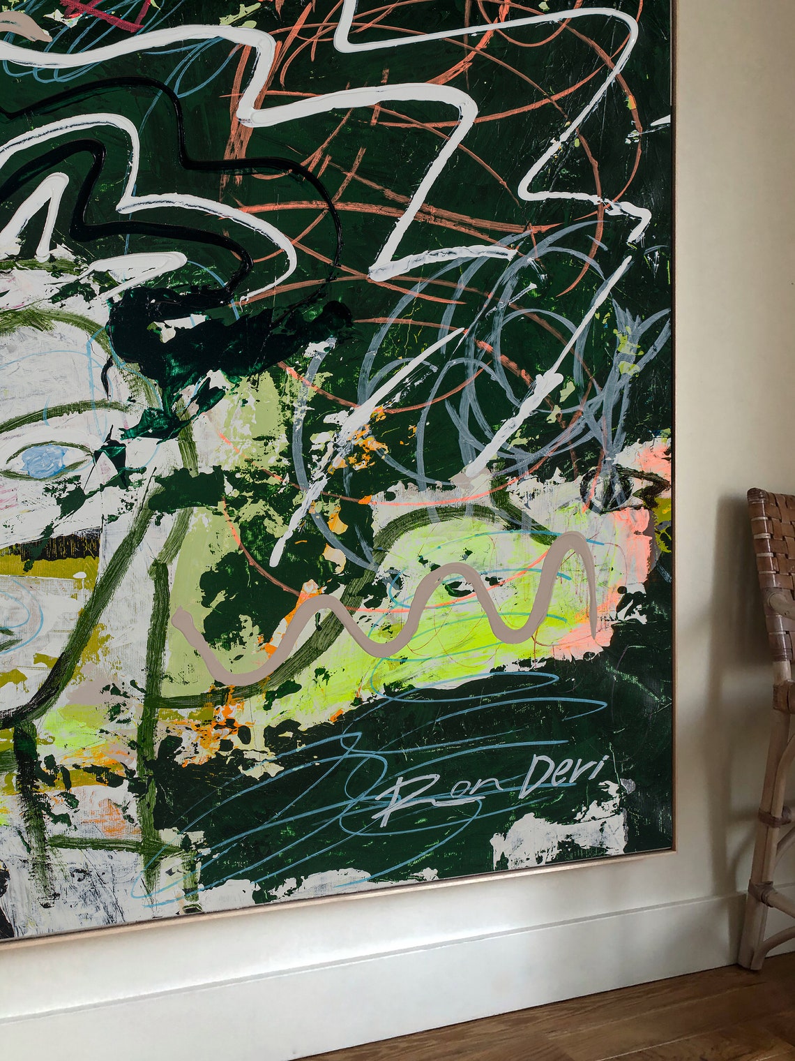 Dark Green Crowned Face Modern Abstract Painting By Ron Deri Poster - Image 2