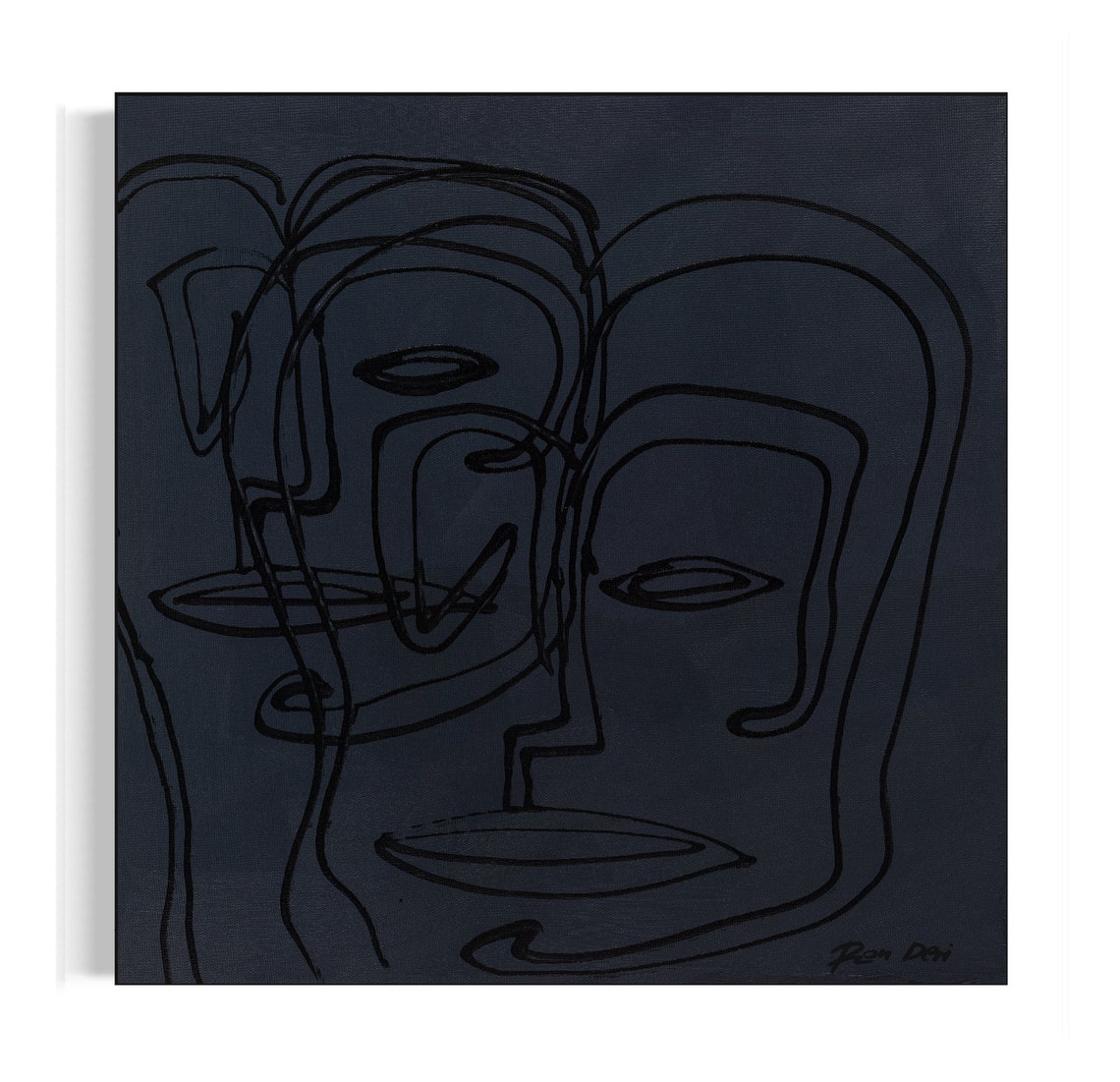 Framed Twin Line Art Faces on Dark Navy Minimalist Abstract Poster - Image 4