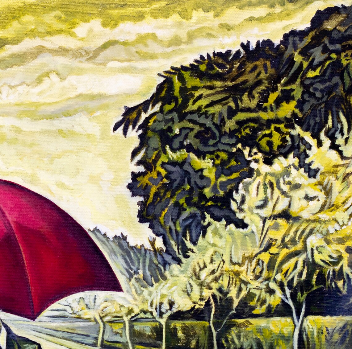 Expressionism Red Umbrella Artwork by Ron Deri - Image 2